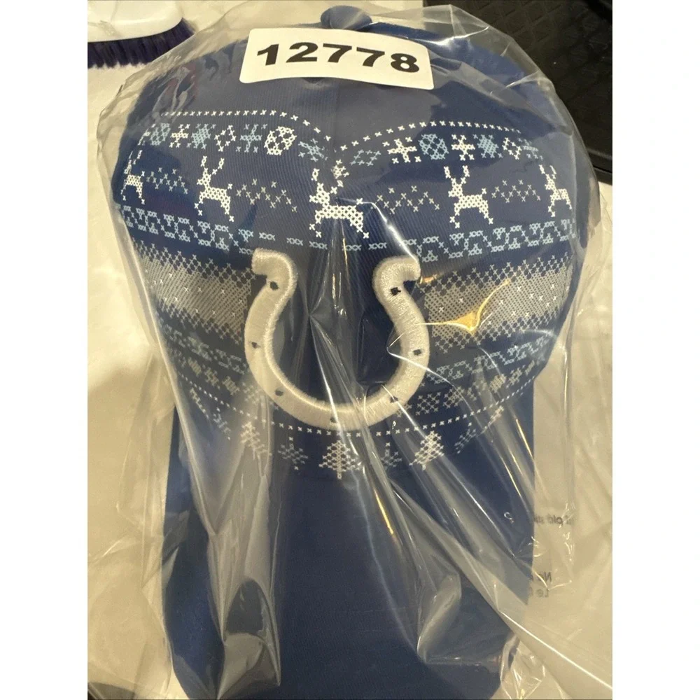 Indianapolis Colts NFL Christmas Holiday Sweater Pattern Snapback Hat Blue Cap